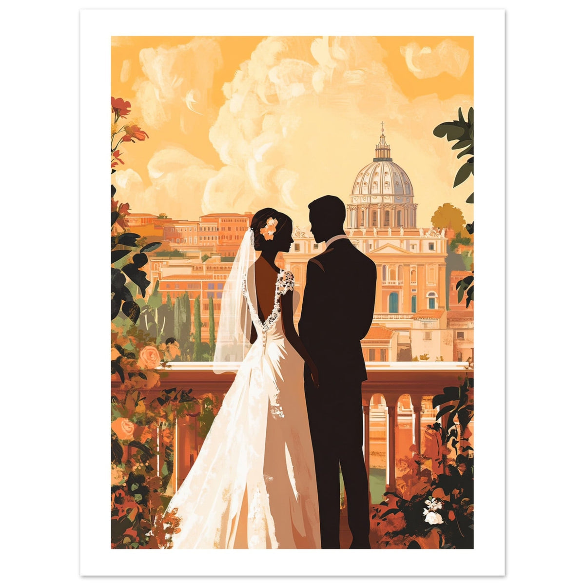 A black wedding couple infront of Rome