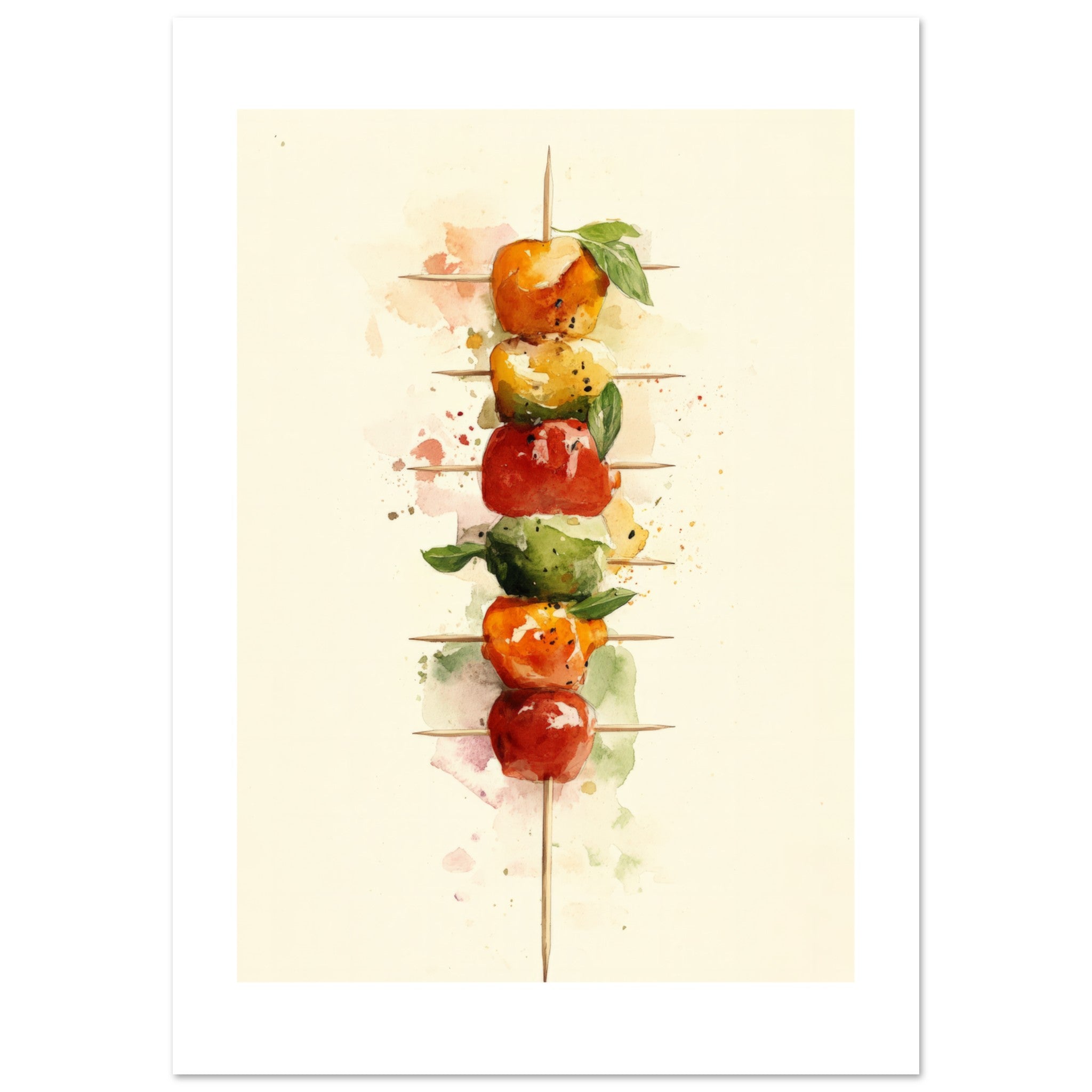 Antipasto Skewers Watercolor Painting Wall Art