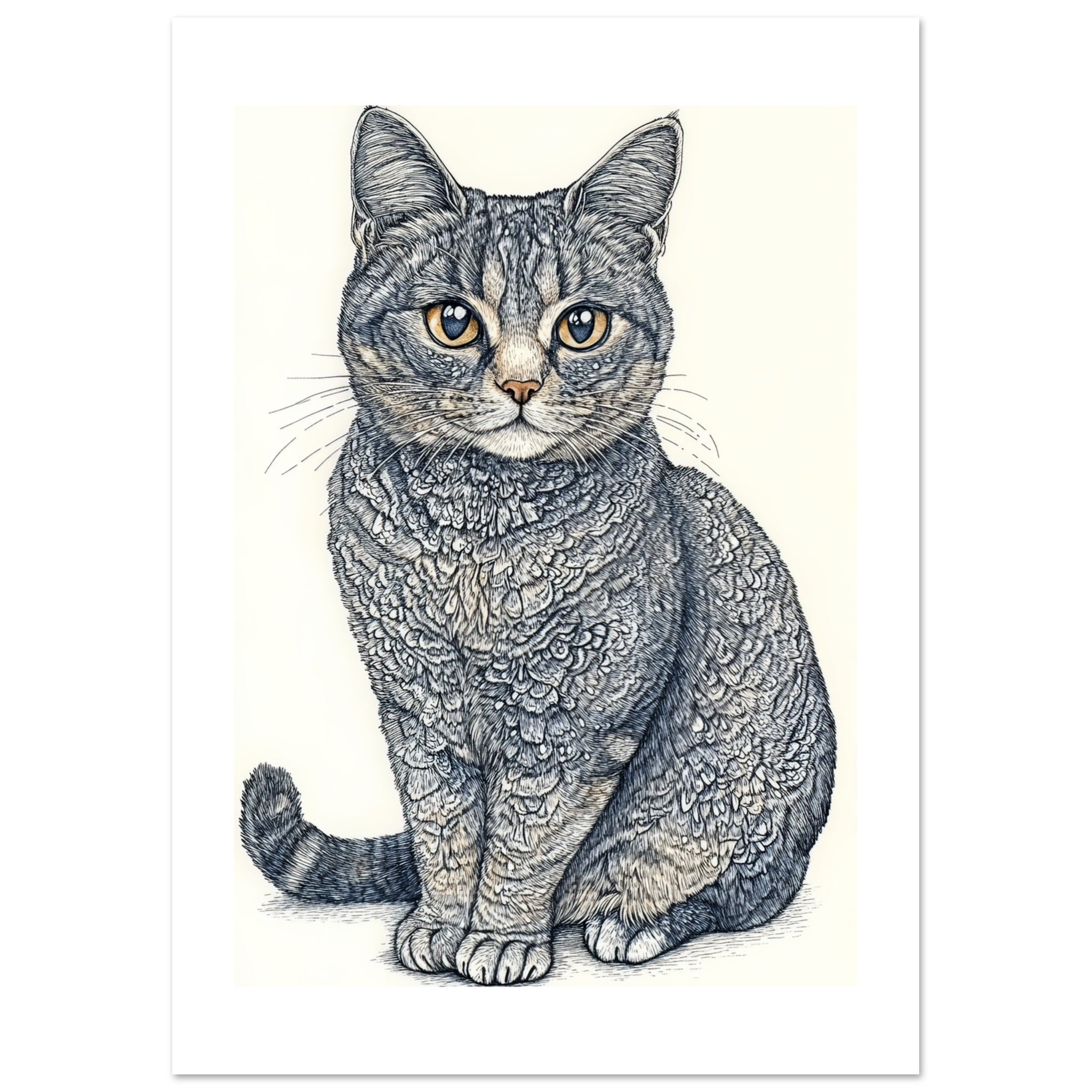 American Bobtail Cat Painted With Tone Pen 3