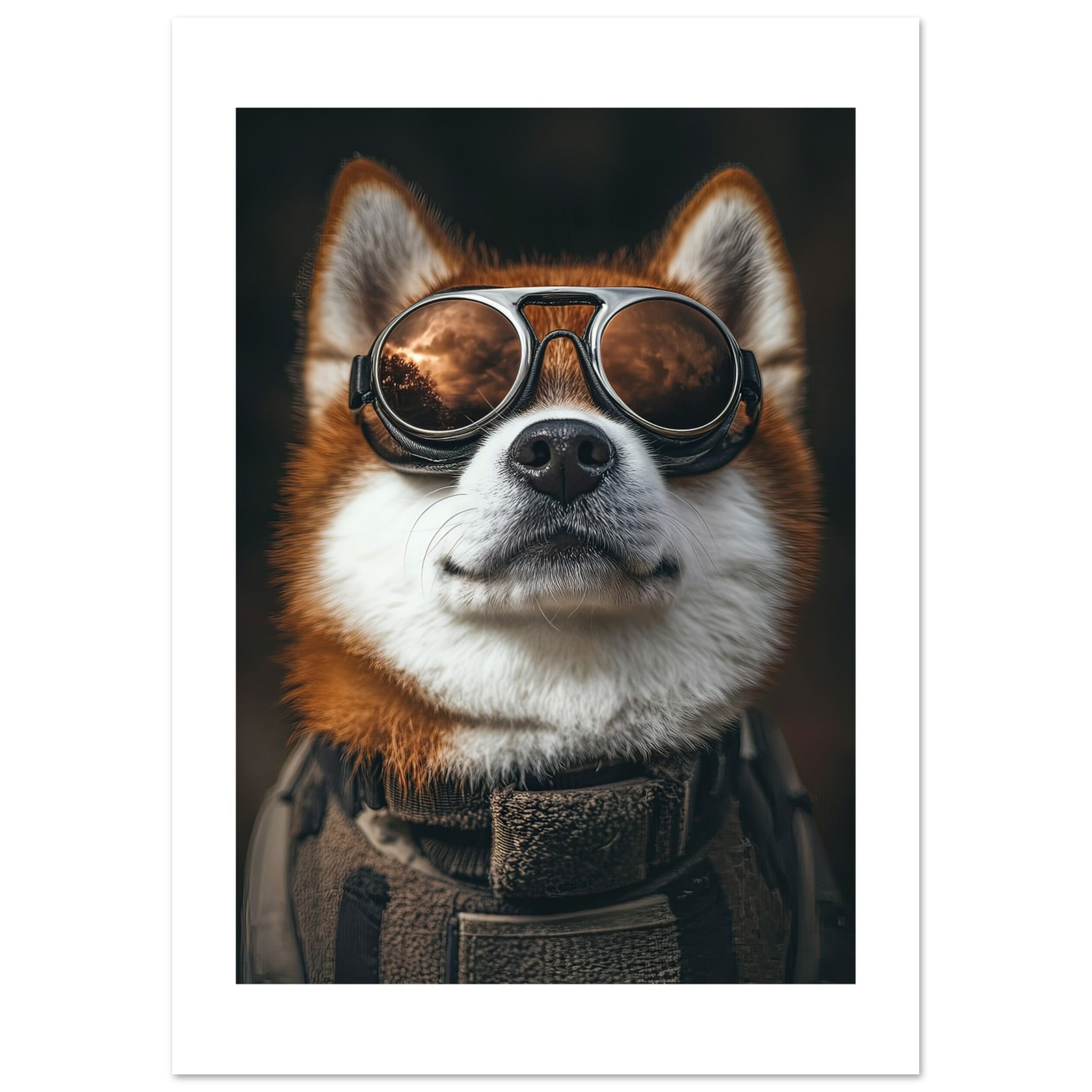 Akita Dog Wearing Pilot Sunglasses