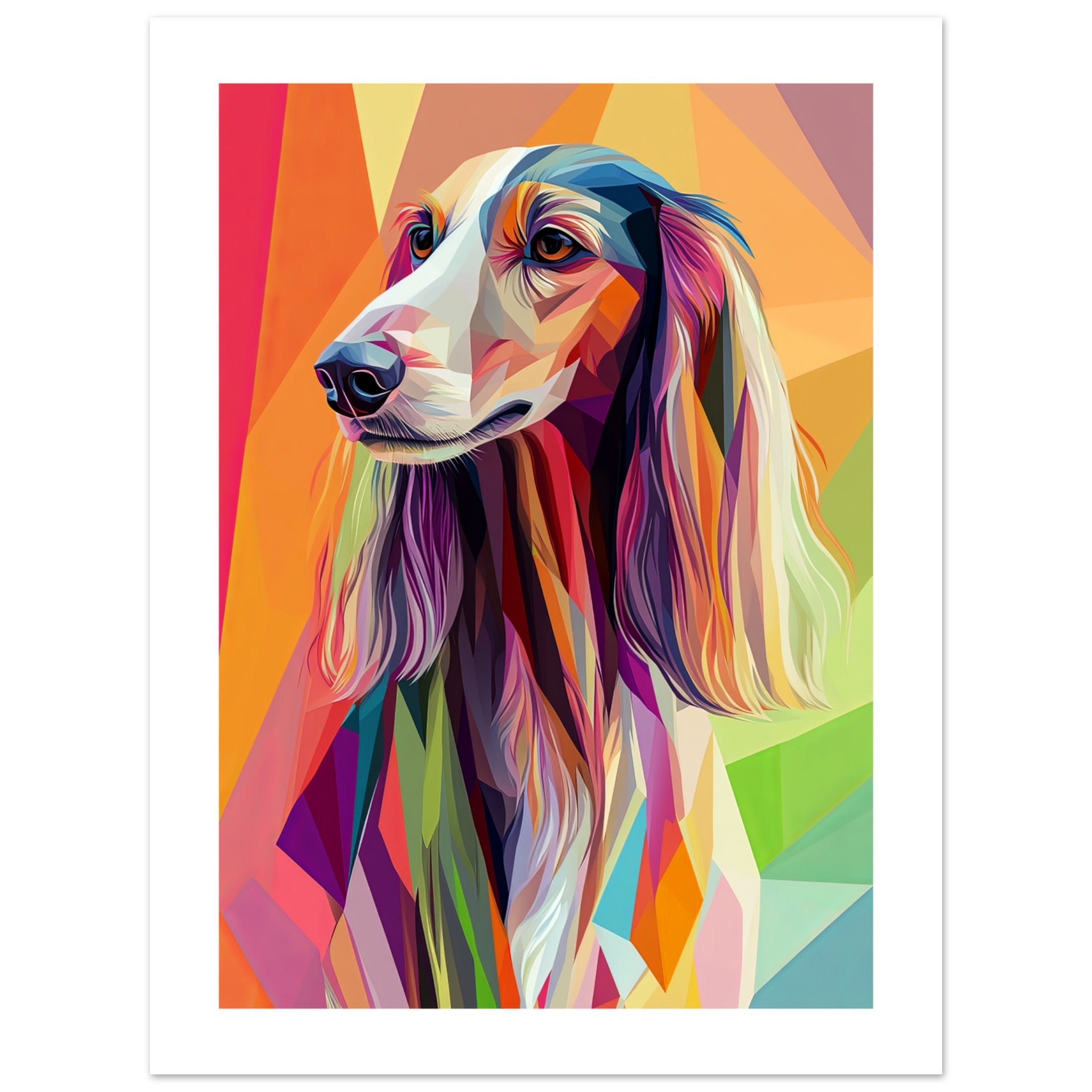 Afghan Hound Dog Illustrated with Colorful Triangles