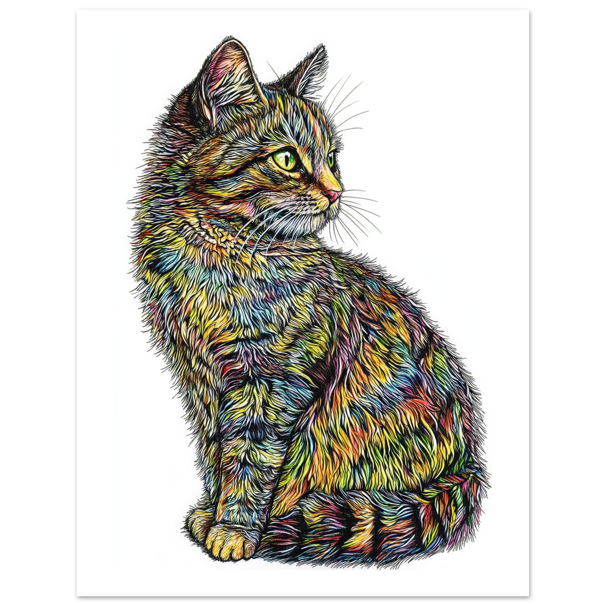 American Bobtail Cat Painted With Tone Pen 2