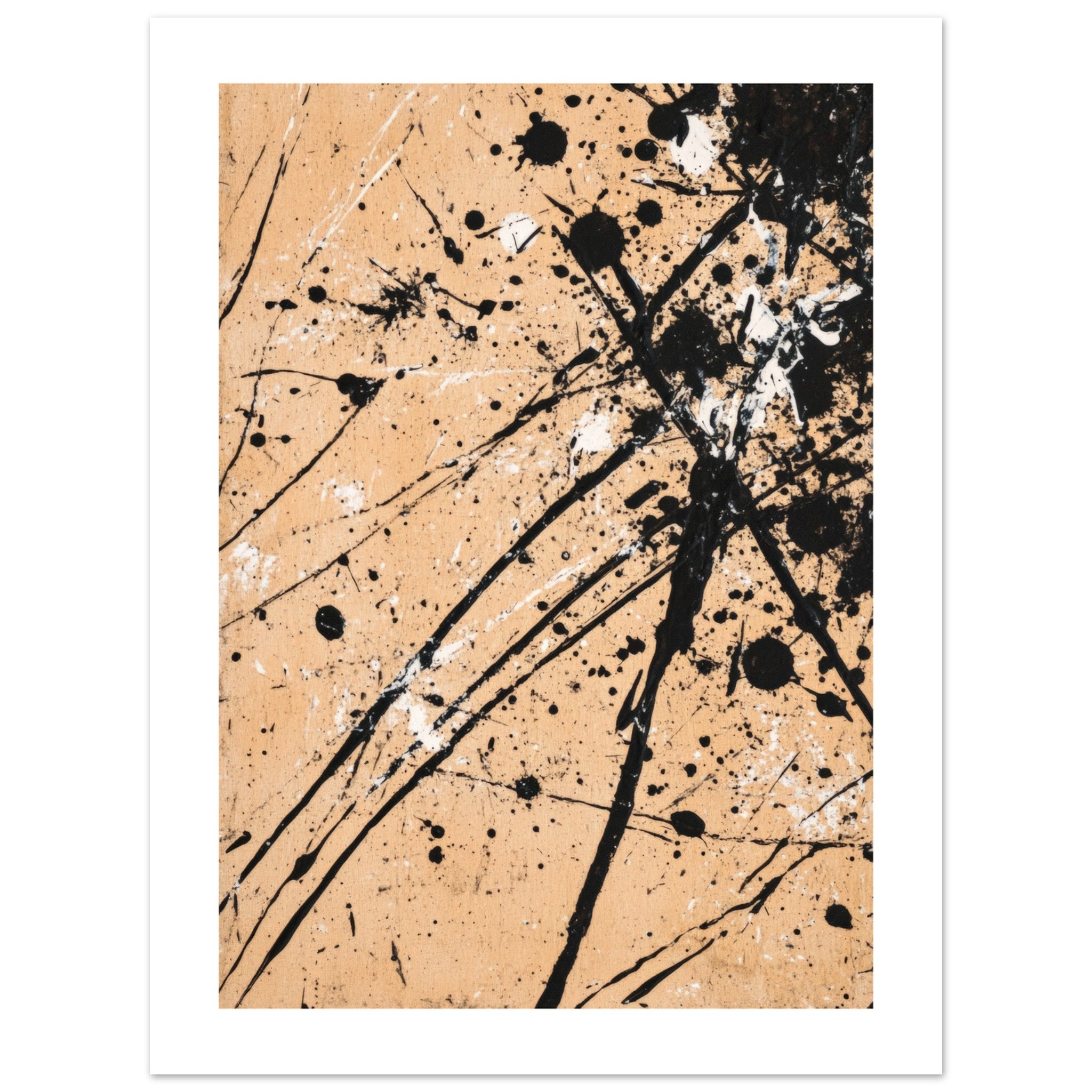 Black and white splashes on beige background 2