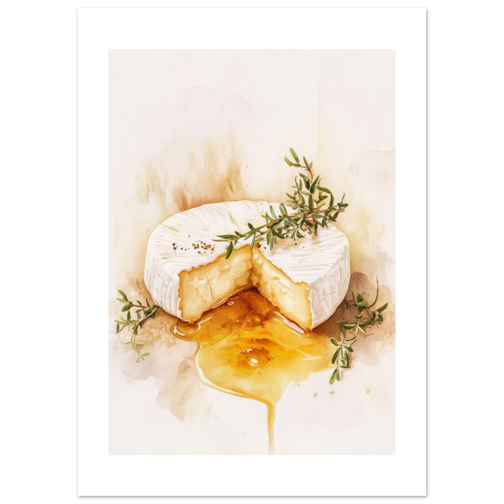 Baked Brie With Honey Watercolor Painting Wall Art 1