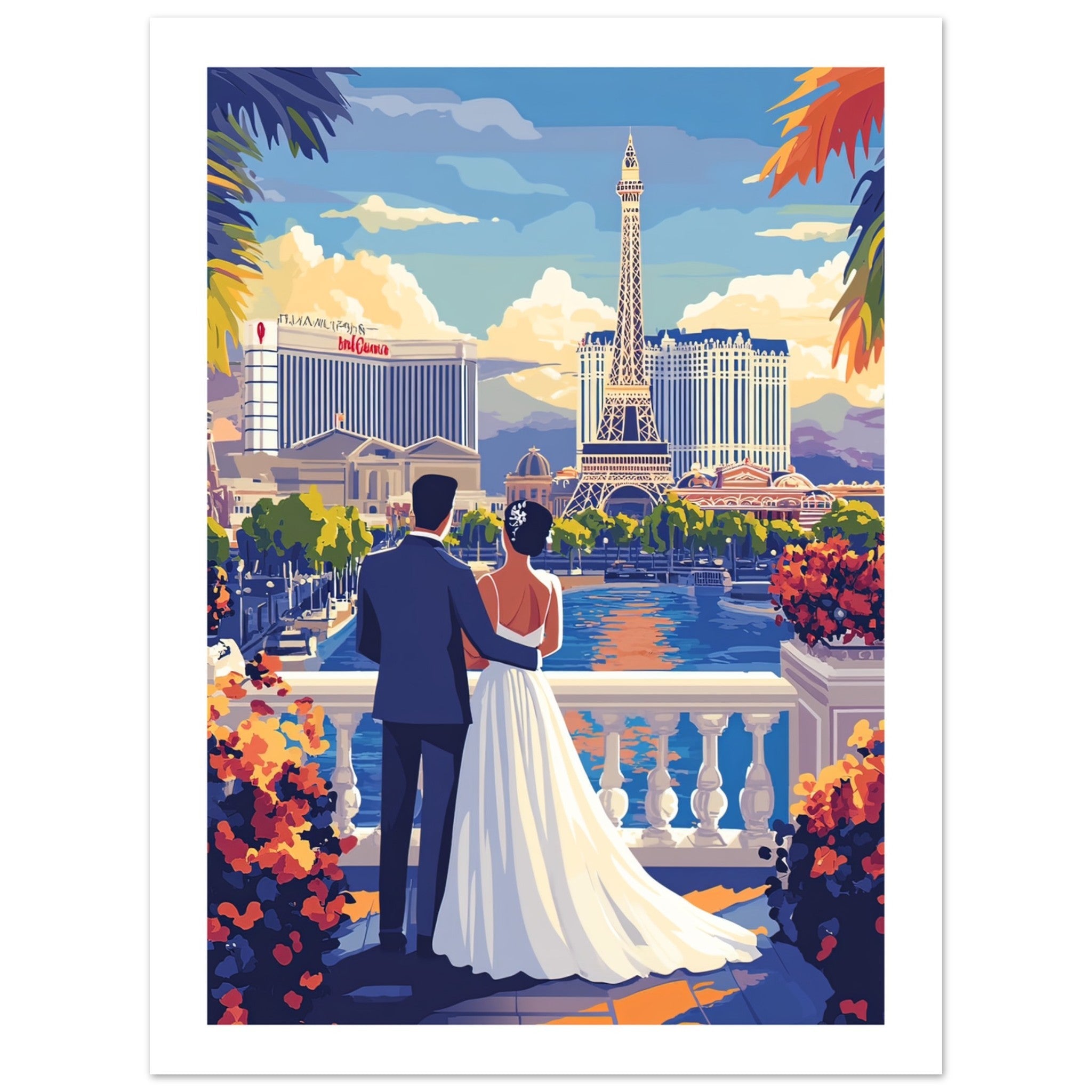 A wedding couple infront of Las Vegas