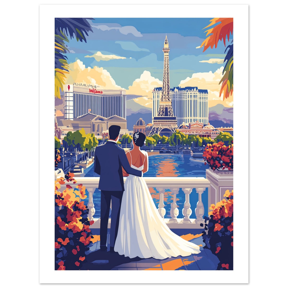 A wedding couple infront of Las Vegas