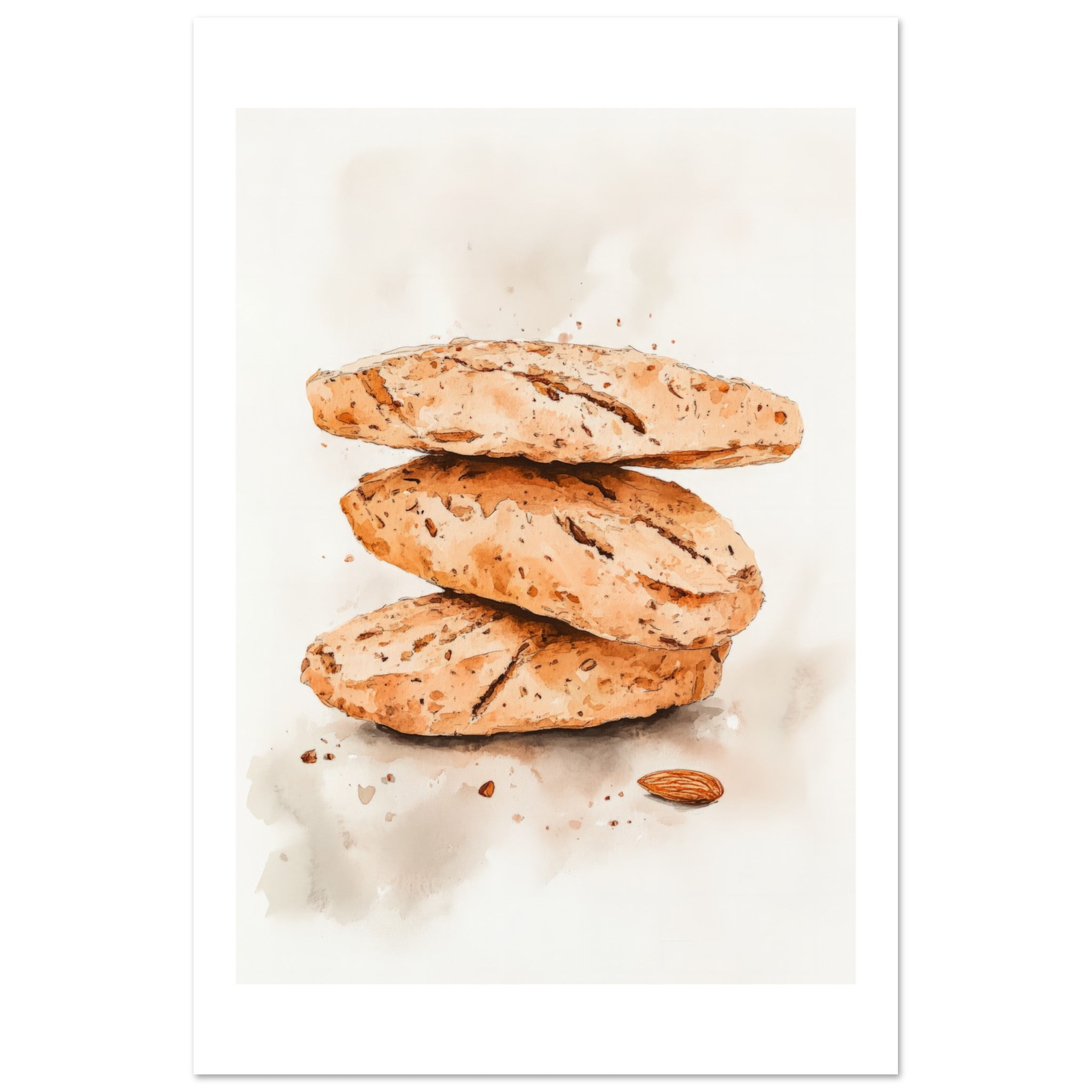 Almond Biscotti Watercolor Painting Wall Art