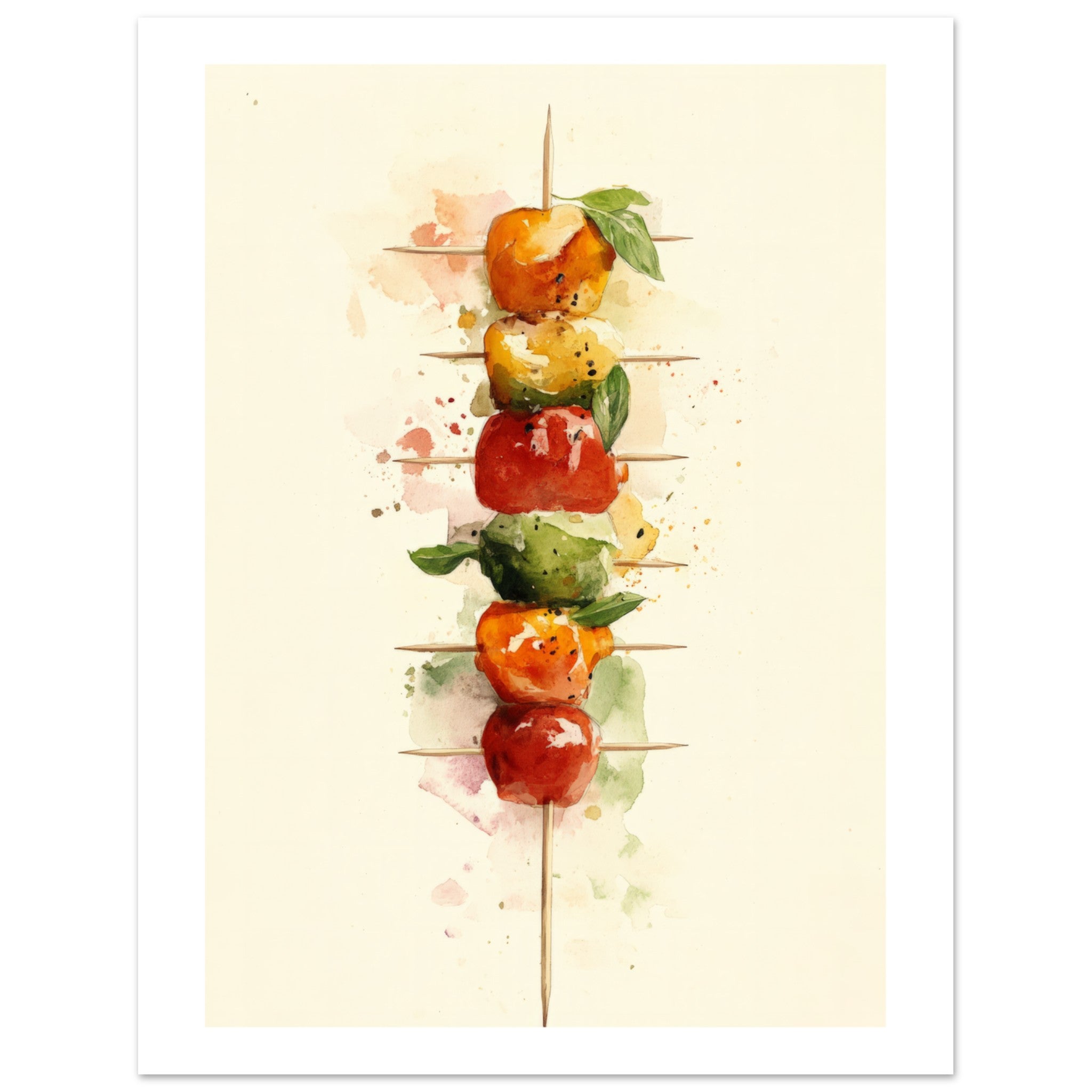 Antipasto Skewers Watercolor Painting Wall Art