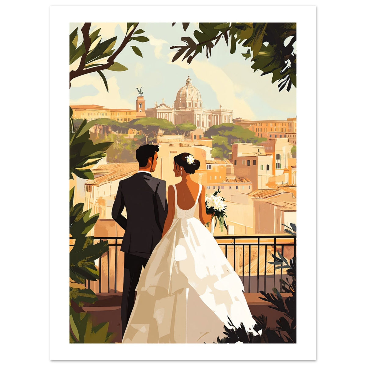 A mixed wedding couple infront of Rome