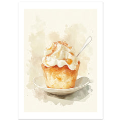 Bread Pudding Watercolor Painting Wall Art