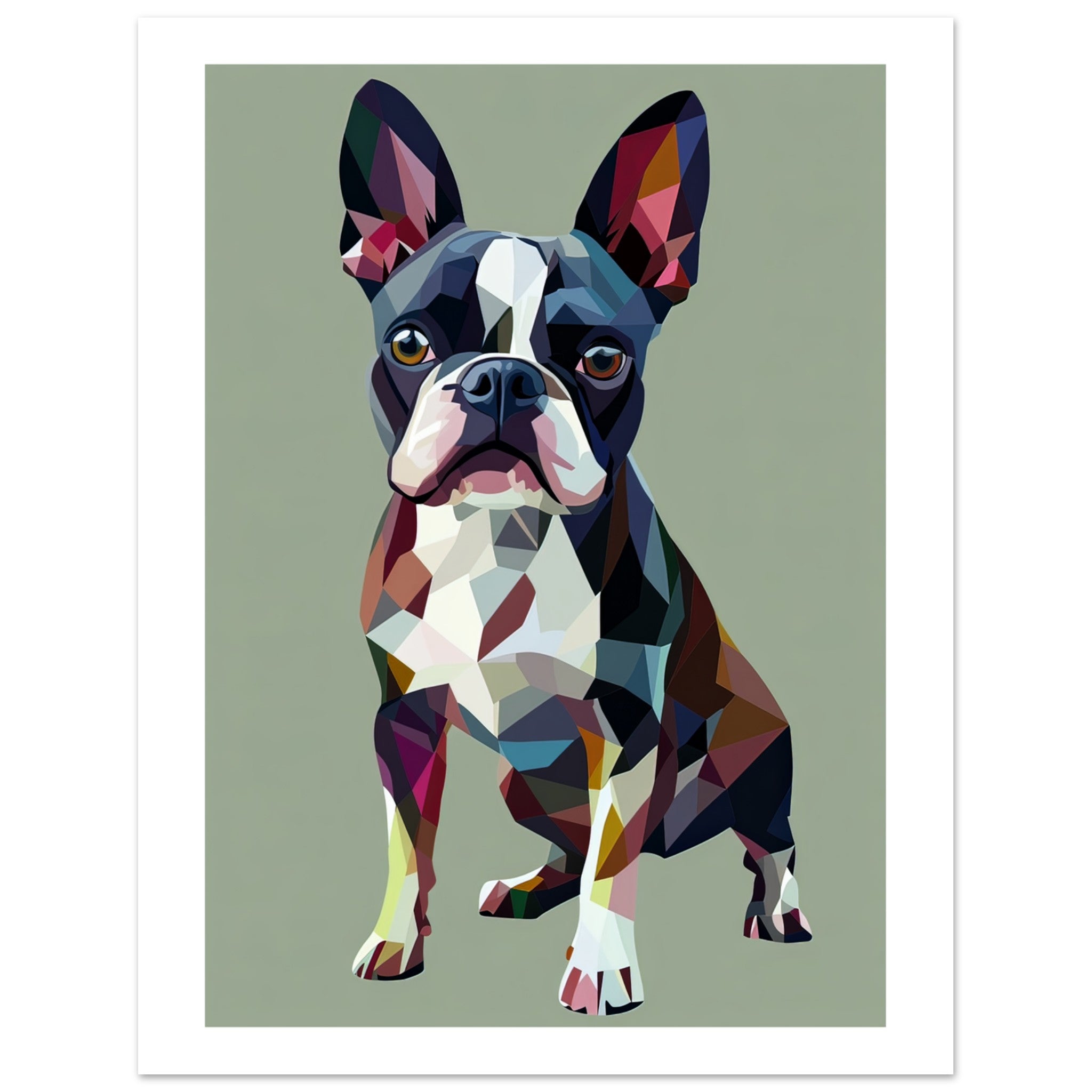 Boston Terrier Dog Illustrated with Colorful Triangles 1