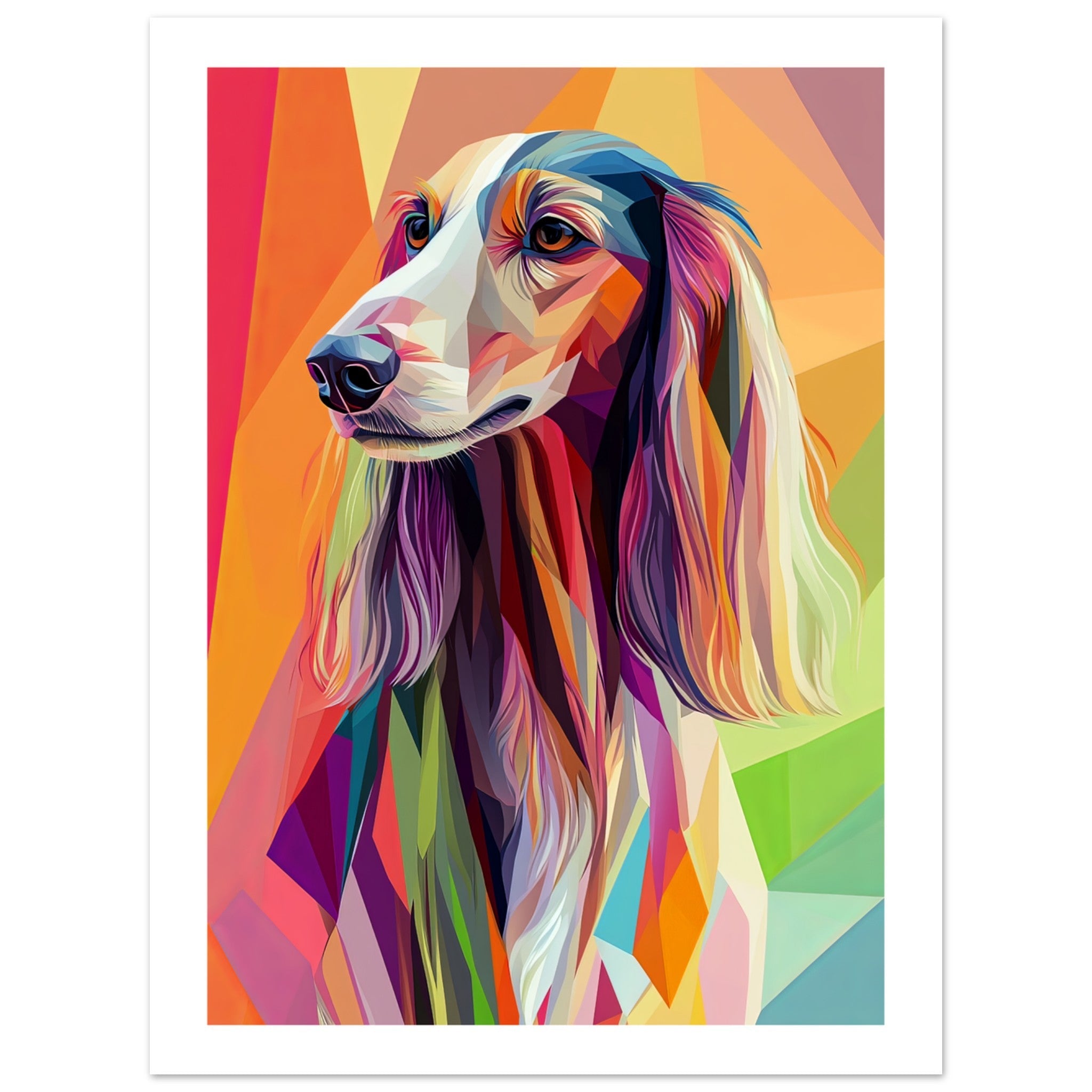 Afghan Hound Dog Illustrated with Colorful Triangles