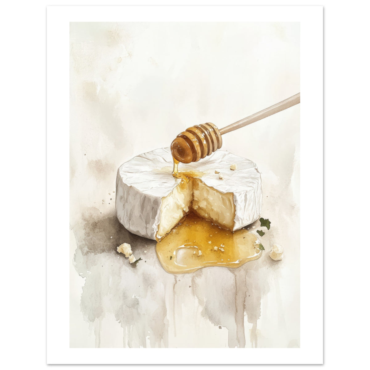 Baked Brie With Honey Watercolor Painting Wall Art 2