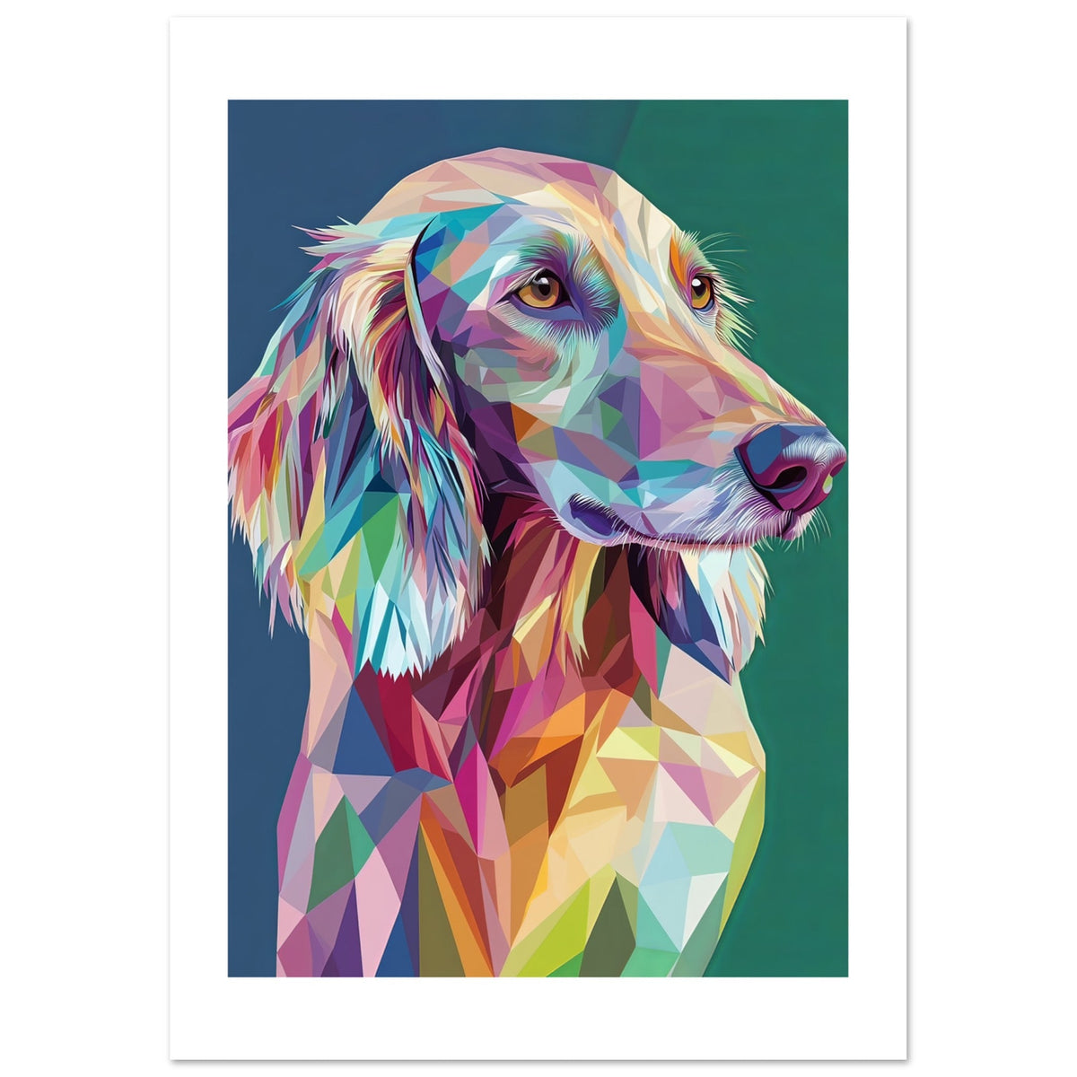 Afghan Hound Dog Illustrated with Colorful Triangles 1