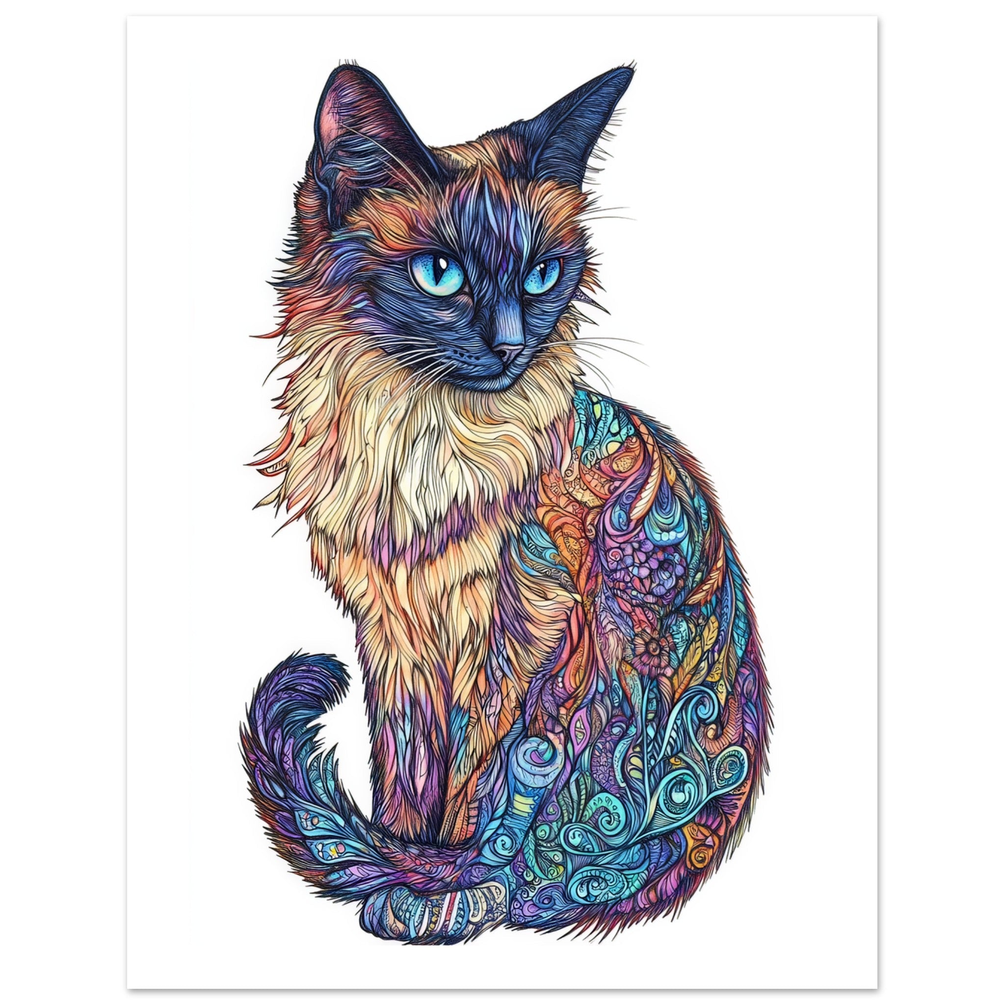 Balinese Cat Painted With Tone Pen 2
