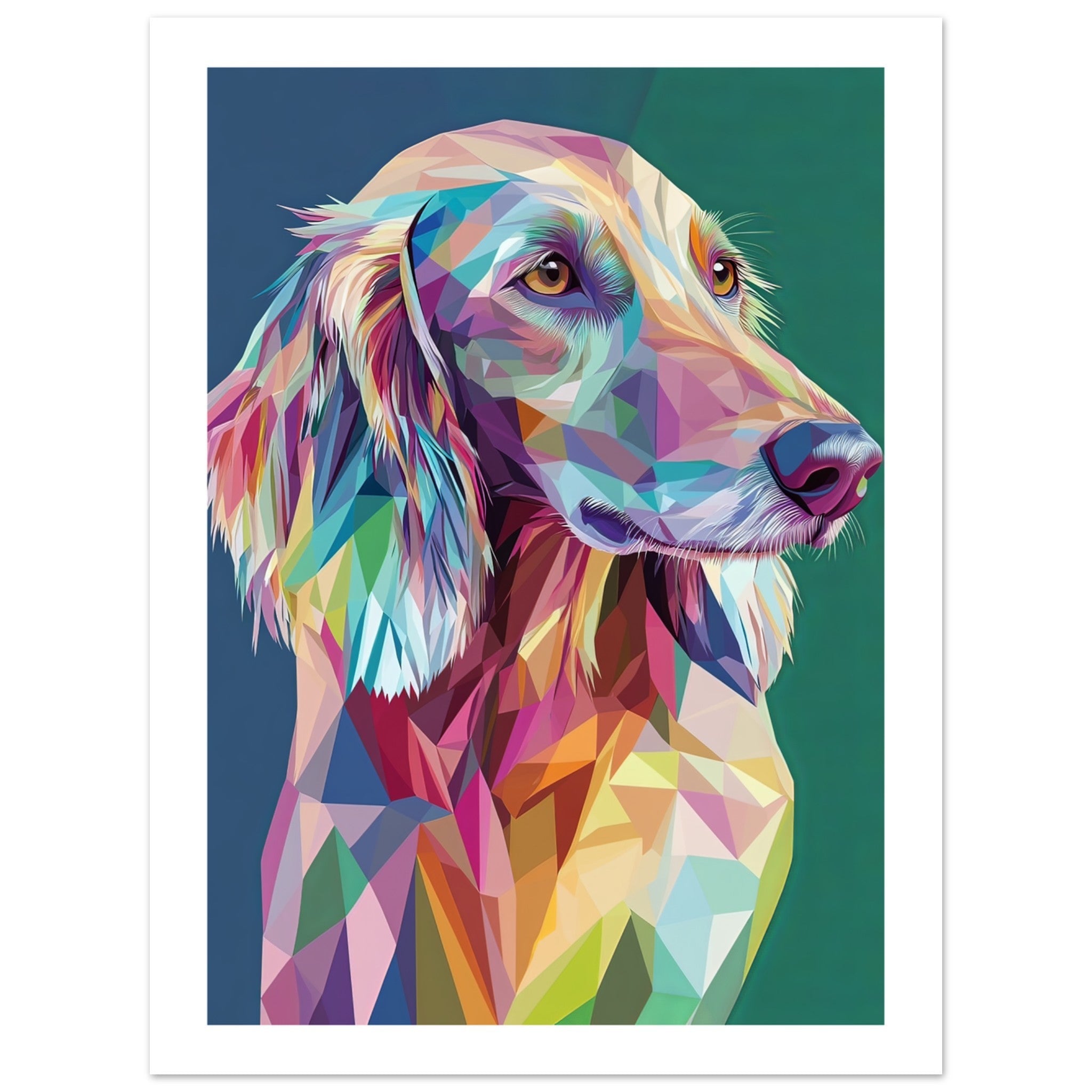 Afghan Hound Dog Illustrated with Colorful Triangles 1