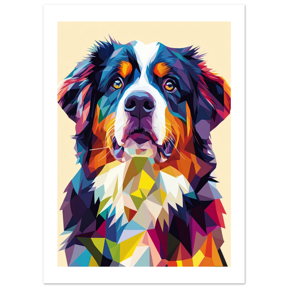 Bernese Mountain Dog Illustrated with Colorful Triangles