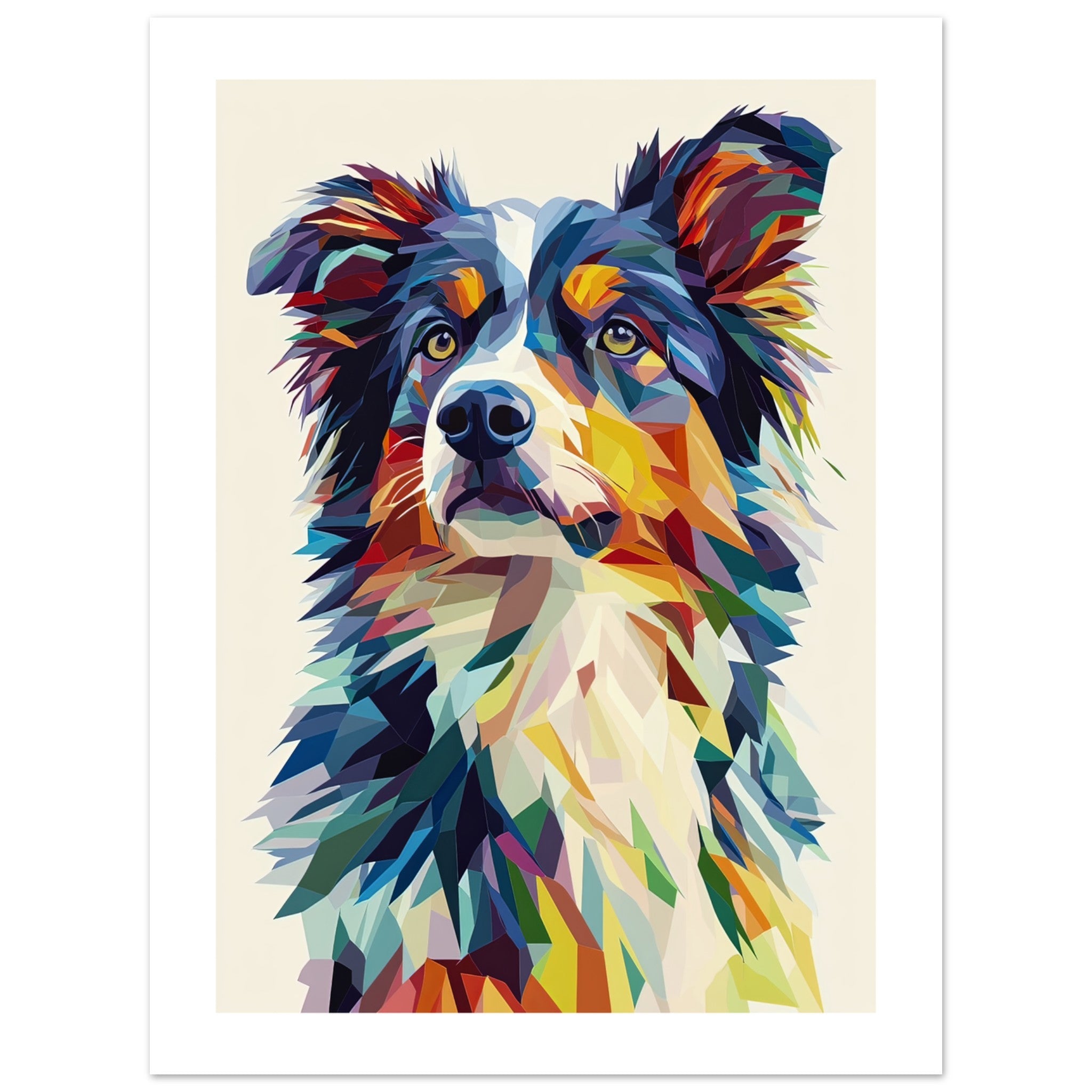 Australian Shepherd Dog Illustrated with Colorful Triangles