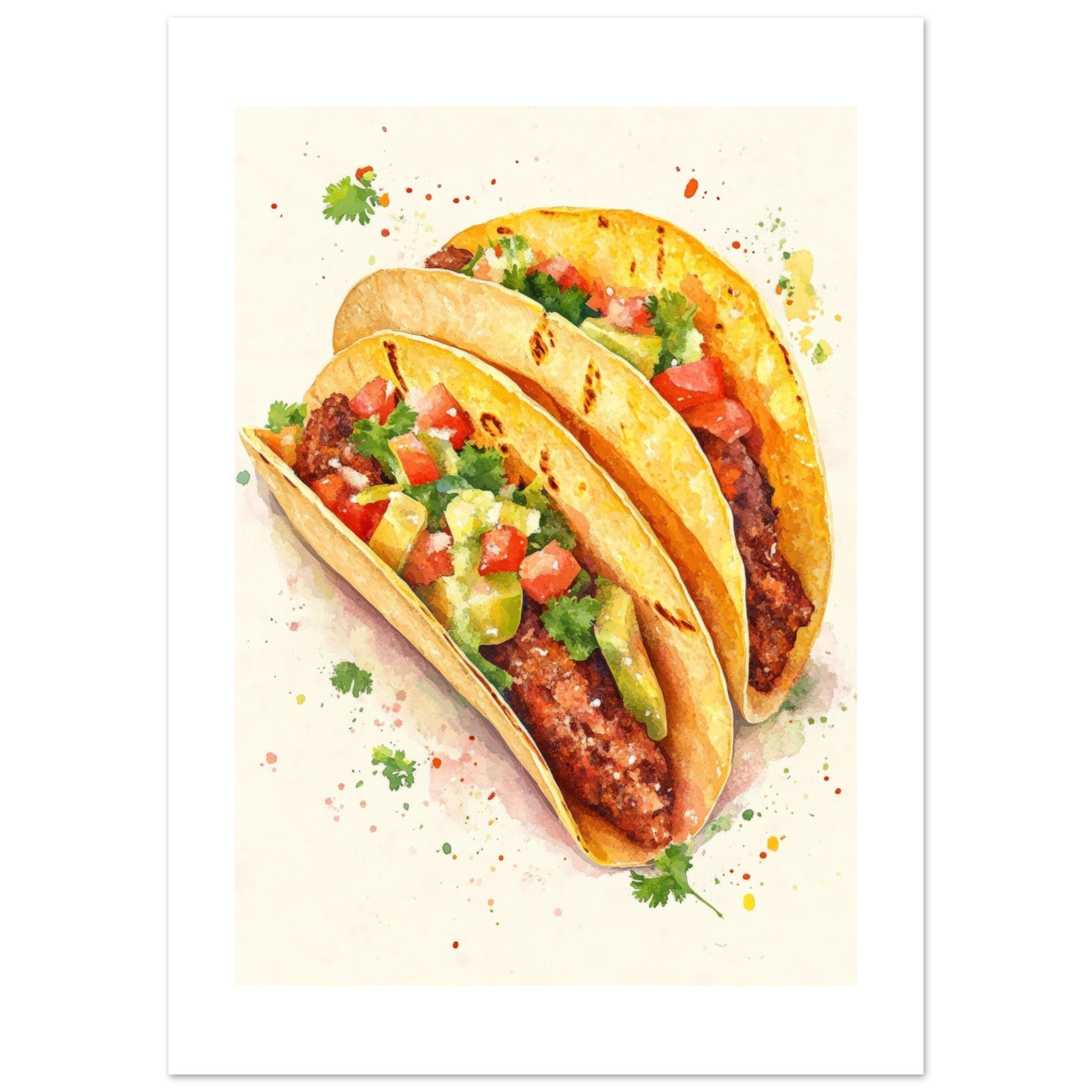 Beef Tacos Watercolor Painting Wall Art
