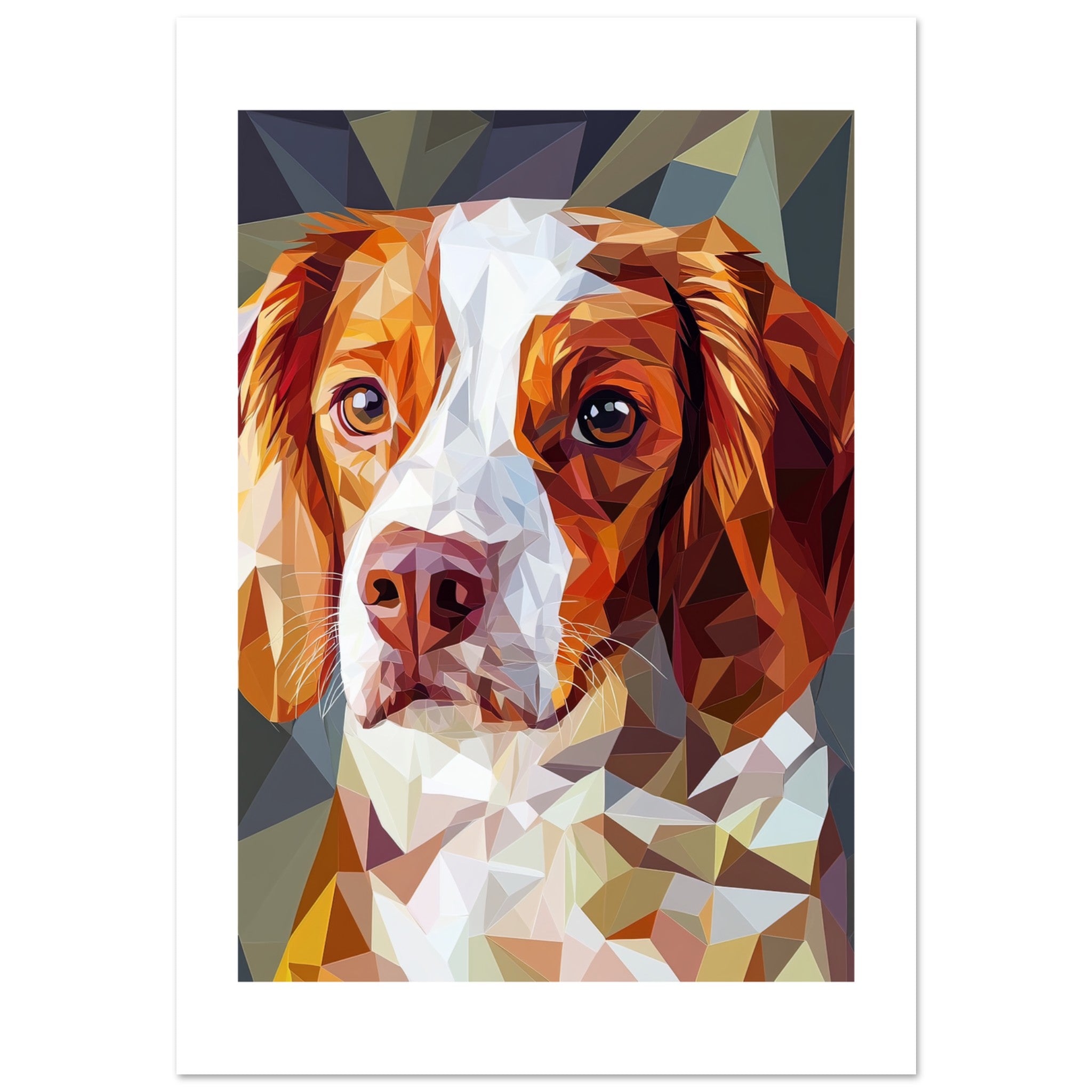 Brittany Spaniel Dog Illustrated with Colorful Triangles 3