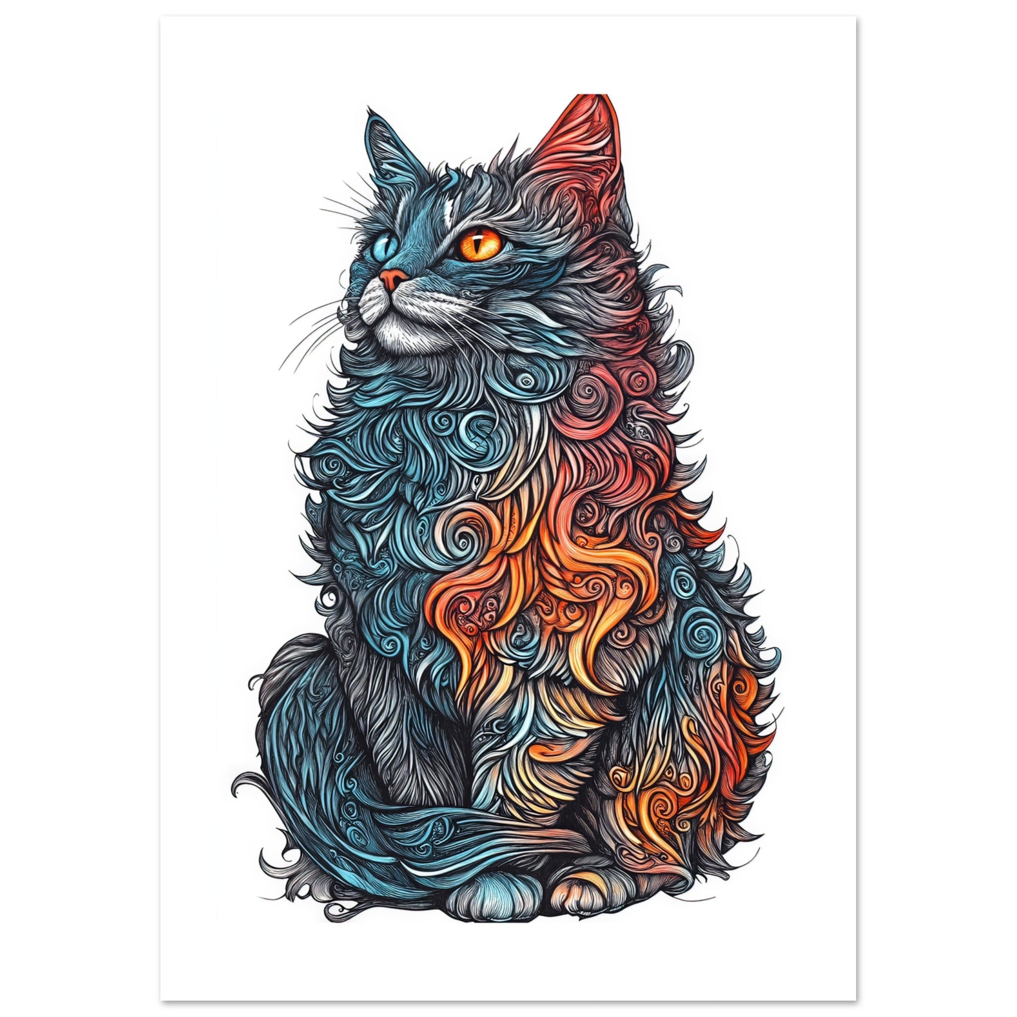 American Curl Cat Painted With Tone Pen