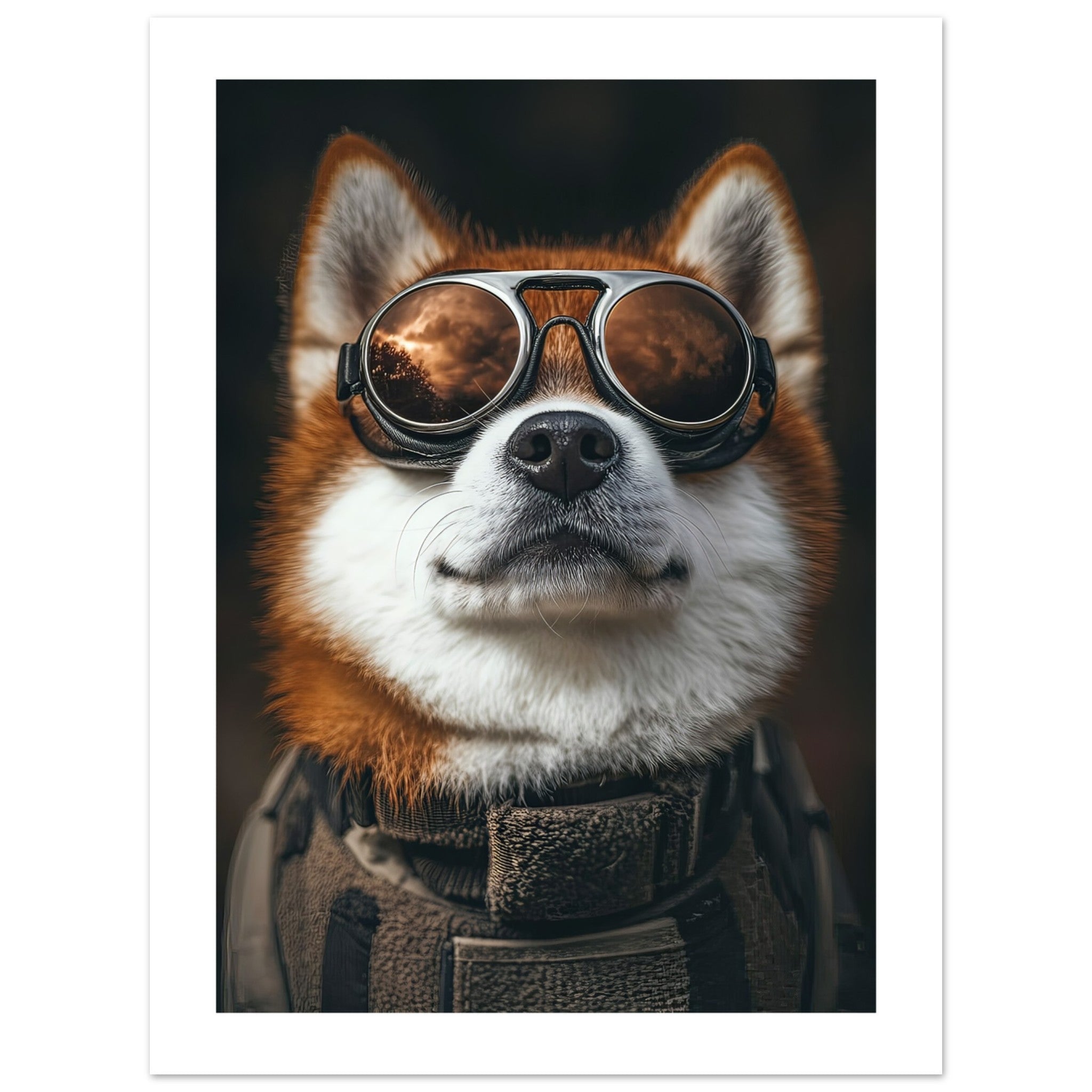 Akita Dog Wearing Pilot Sunglasses