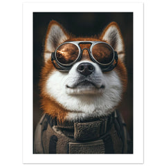Akita Dog Wearing Pilot Sunglasses