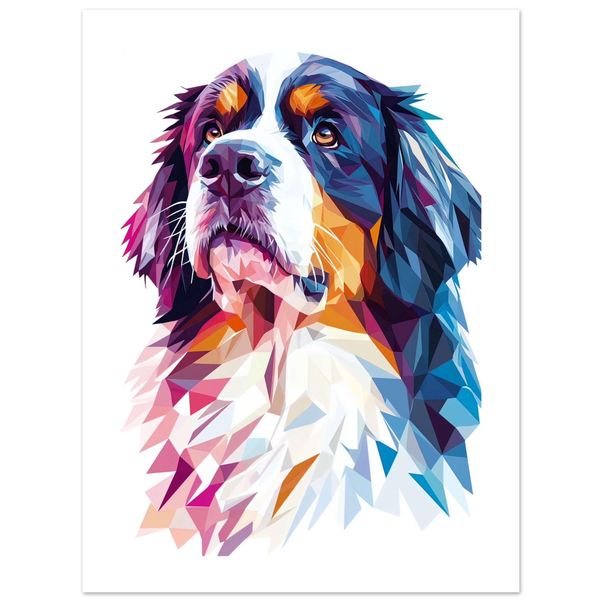 Bernese Pyrenees Dog Illustrated with Colorful Triangles 1