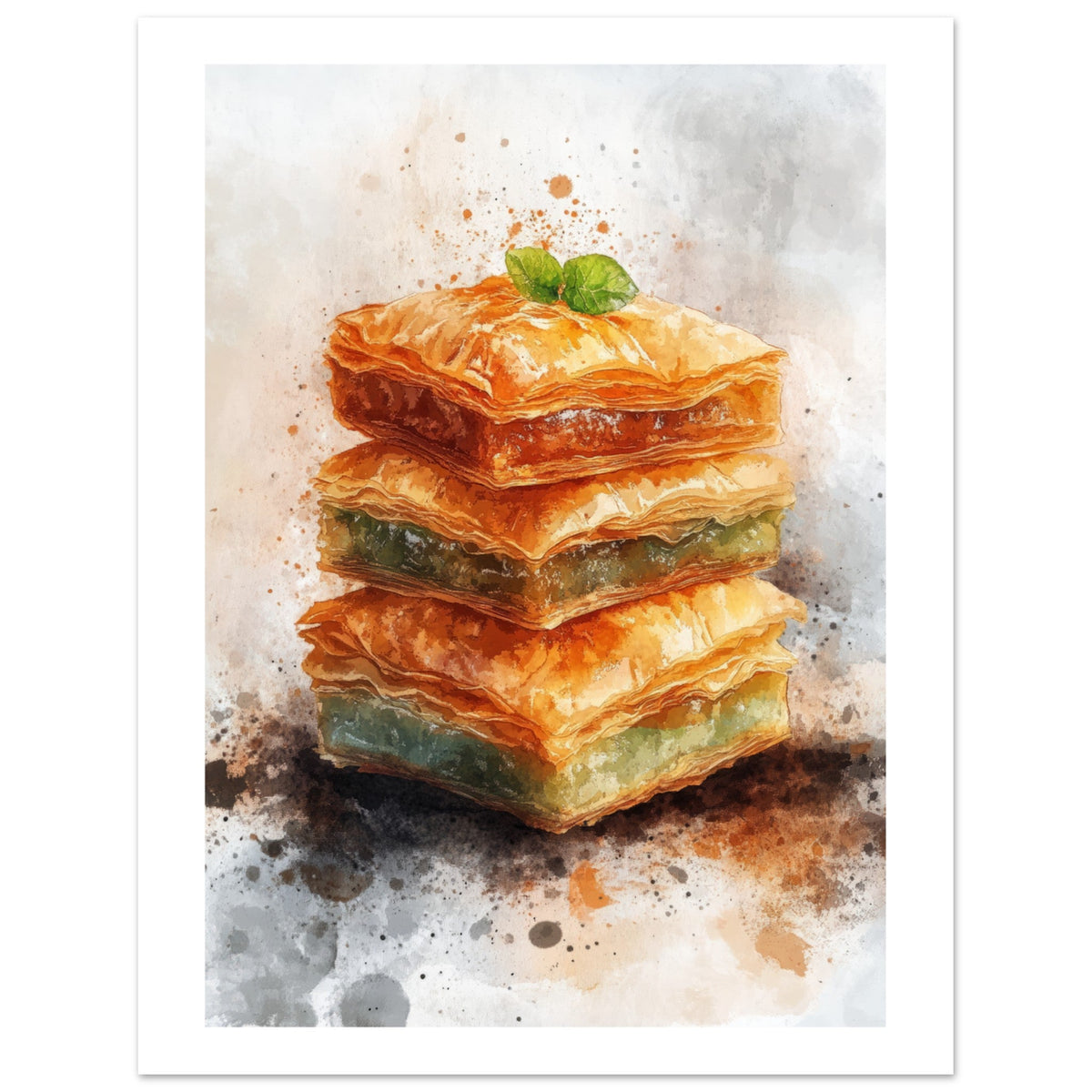 Baklava Watercolor Painting Wall Art