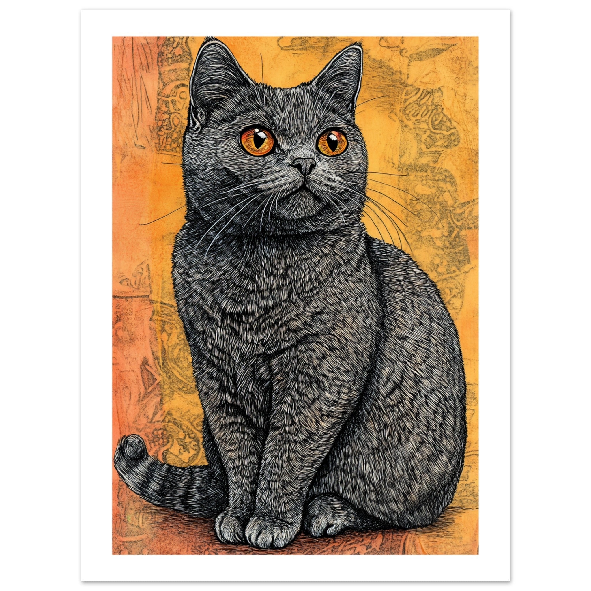 British Shorthair Cat Painted With Tone Pen 1
