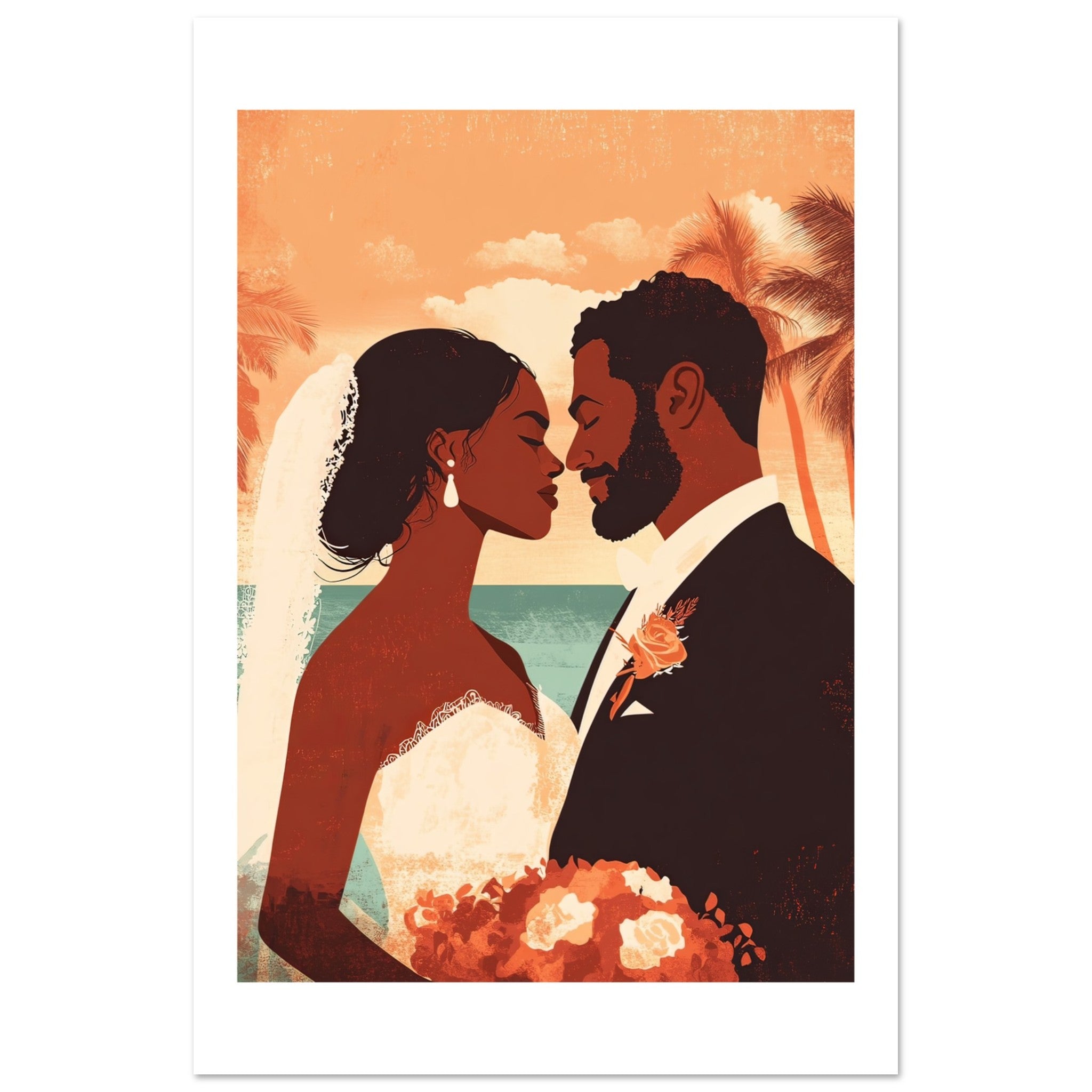 A mixed wedding couple infront of Venice Beach